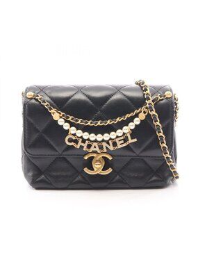 Chanel Shoulder Bag Quilted Mini Flap Black Lambskin Small Chain